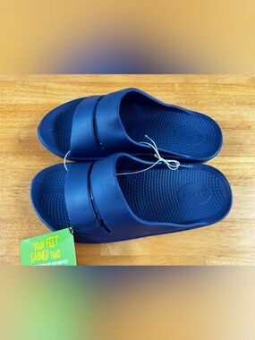 OOFOS Ooahh Navy Blue Slide Sandals Comfort Slip On Women’s 8, Men’s 6